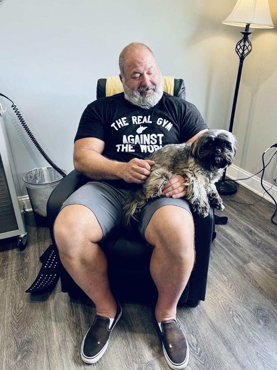 Patient with dog during treatment